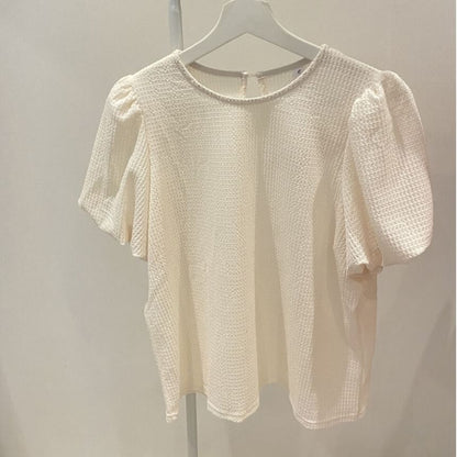 Haut gaufré uni à manches courtes et col rond