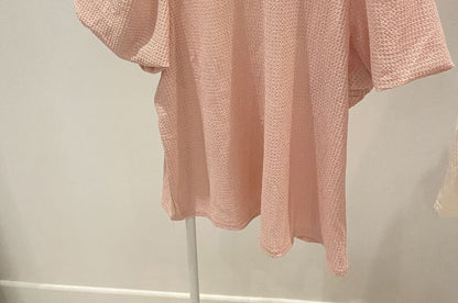 Haut gaufré uni à manches courtes et col rond