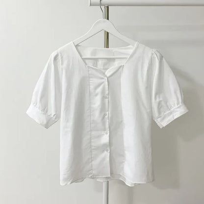 Kurzärmlige Bluse mit eckigem Ausschnitt und Unifarben