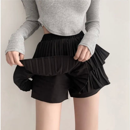 Elastic Waist Plain Tiered Skorts