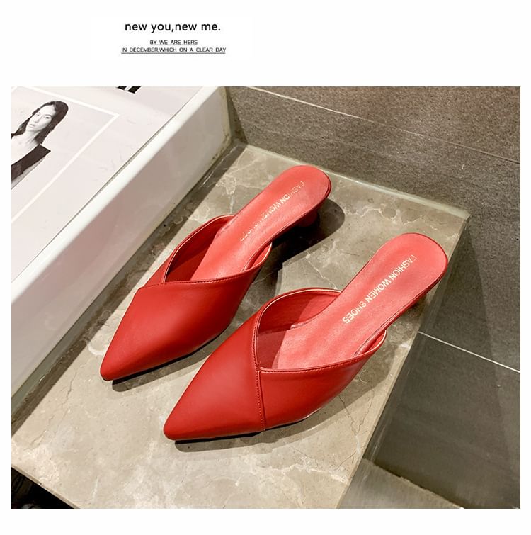 Pointed Toe Kitten Heel Mules