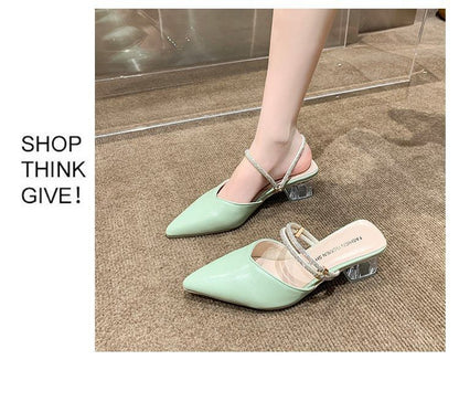 Pointed Toe Block Heel Mary Jane Mules