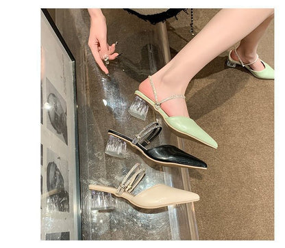 Pointed Toe Block Heel Mary Jane Mules