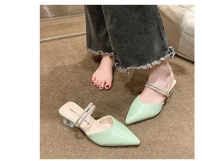 Pointed Toe Block Heel Mary Jane Mules