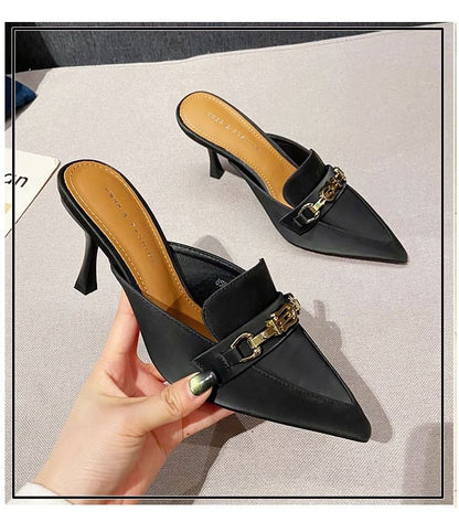 Pointed Toe Horsebit High Heel Mules