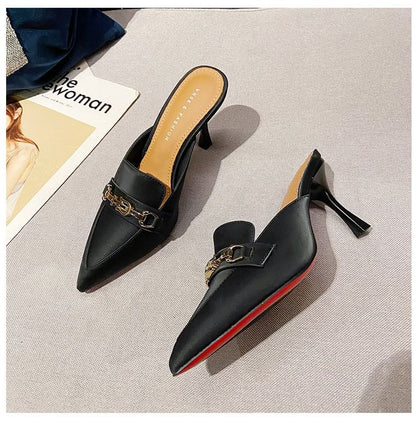 Pointed Toe Horsebit High Heel Mules