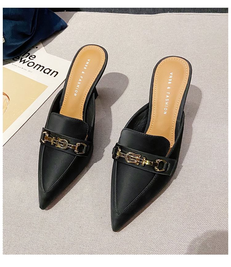 Pointed Toe Horsebit High Heel Mules