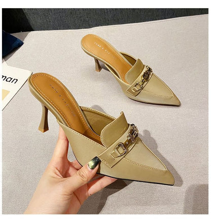 Pointed Toe Horsebit High Heel Mules