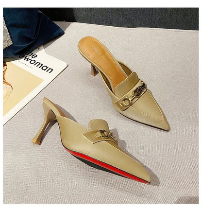 Pointed Toe Horsebit High Heel Mules