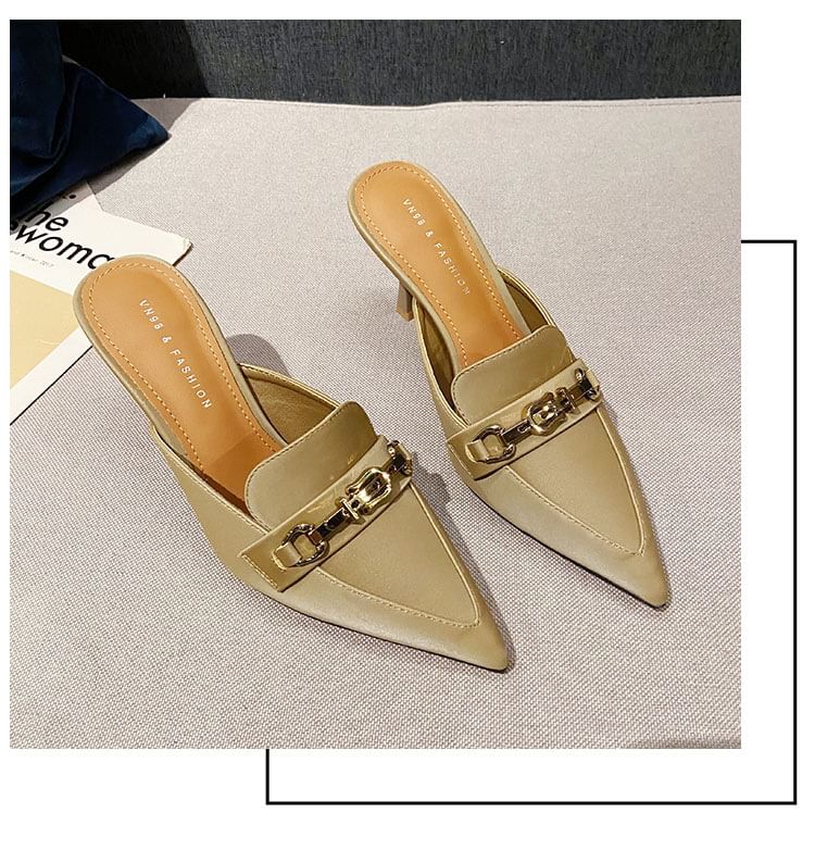 Pointed Toe Horsebit High Heel Mules