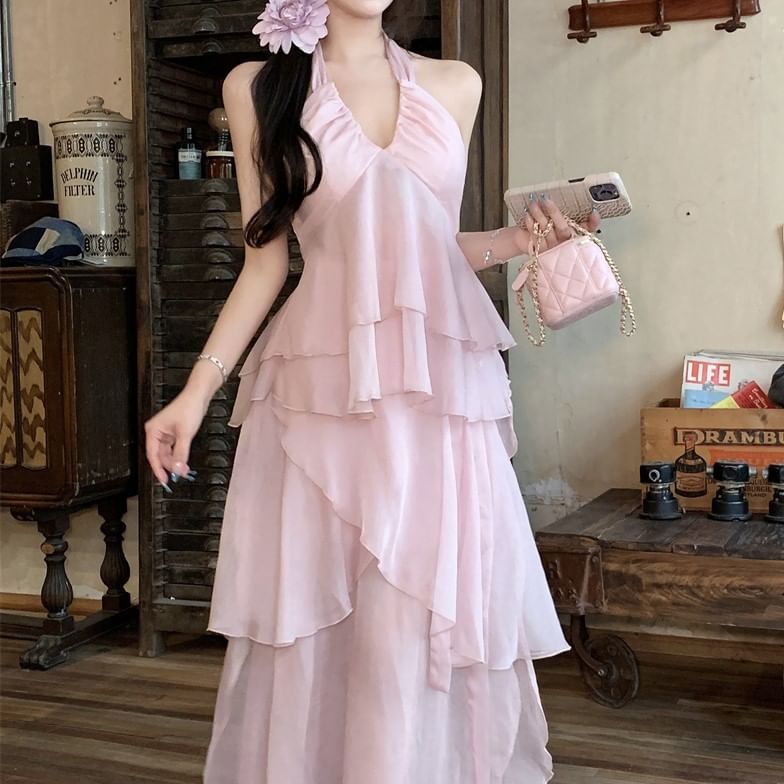 V-Neck Plain Flowy Cami Top / Maxi A-Line Skirt