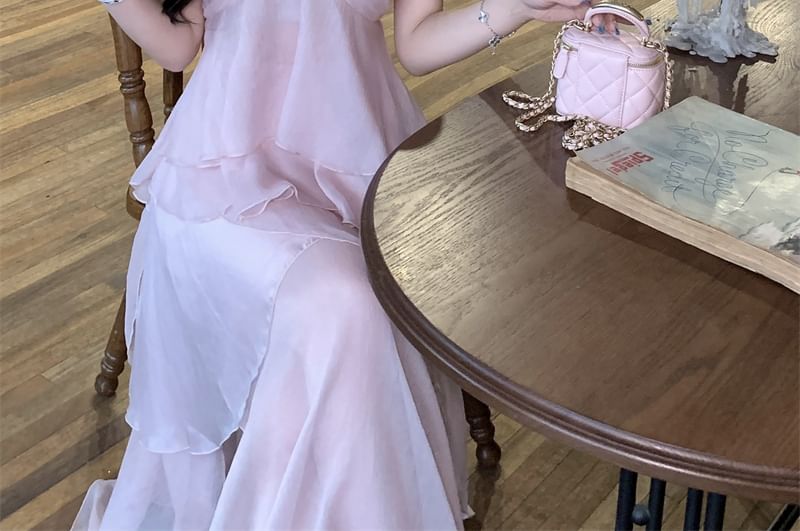 V-Neck Plain Flowy Cami Top / Maxi A-Line Skirt