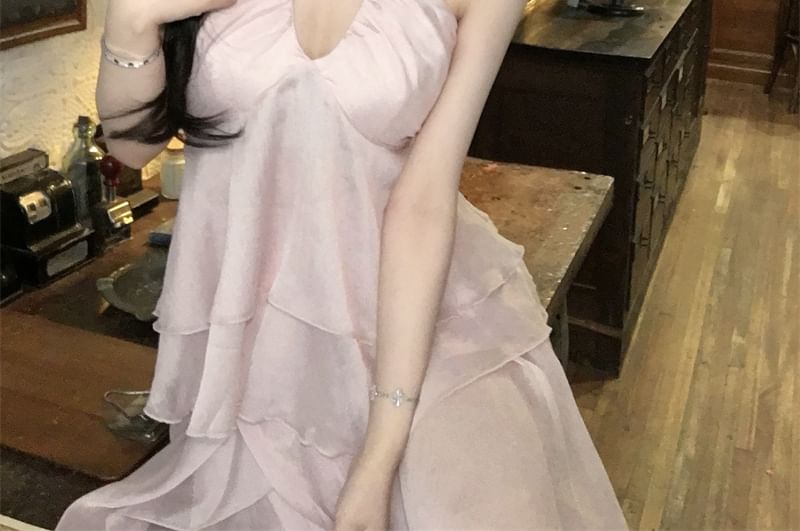 V-Neck Plain Flowy Cami Top / Maxi A-Line Skirt