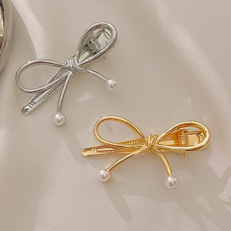 Bow Faux Pearl Hair Clip