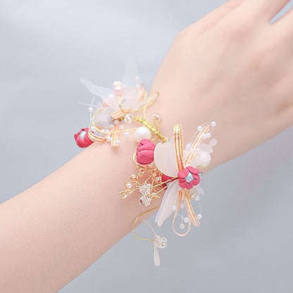 Floral Butterfly Faux Pearl Wrist Corsage