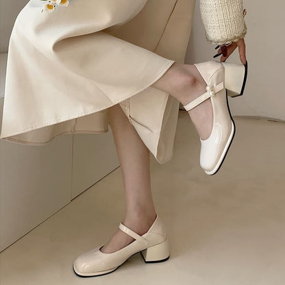 Block Heel Faux Pearl Mary Jane Pumps