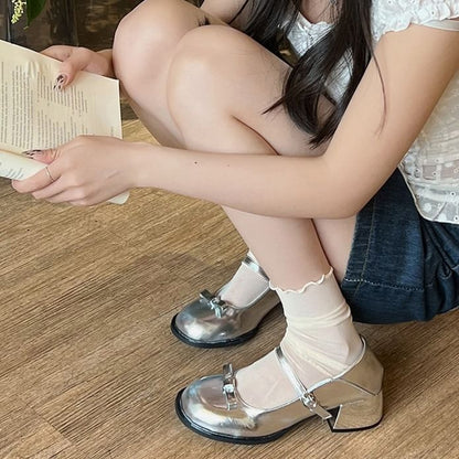 Block Heel Bow Accent Mary Jane Pumps