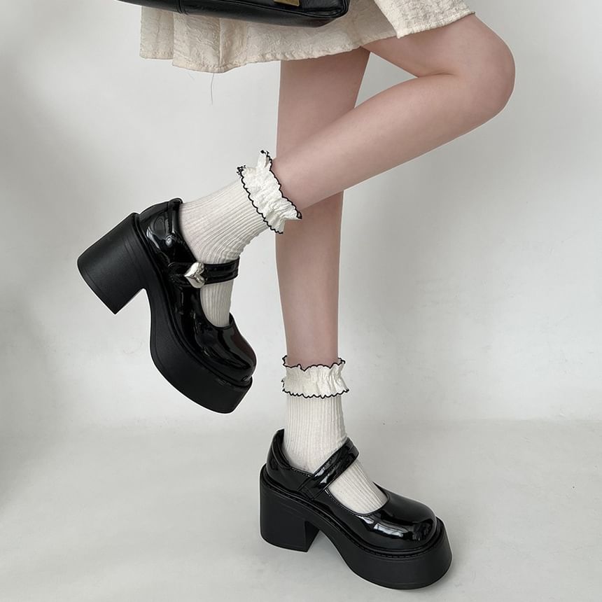 Block Heel Platform Mary Jane Pumps