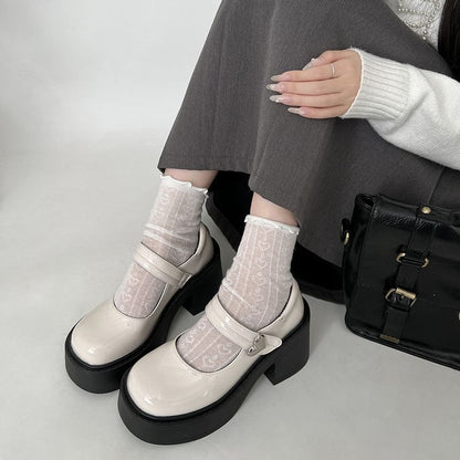 Block Heel Platform Mary Jane Pumps