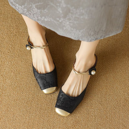 Cap Toe Chunky Heel Mules