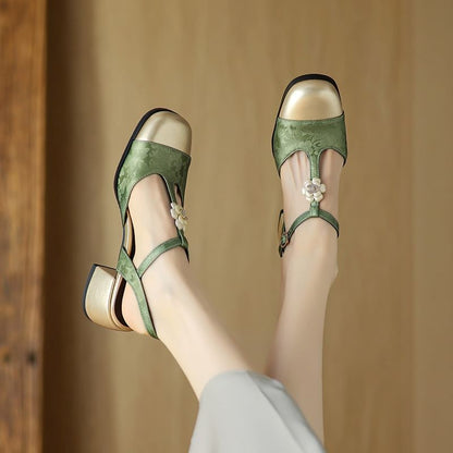 Cap Toe Chunky Heel Sandals