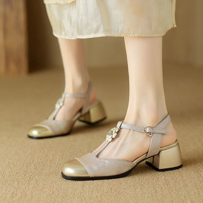 Cap Toe Chunky Heel Sandals