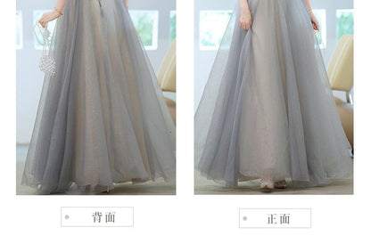 V-Neck (Various A-Line Designs) Gown Glitter Short-Sleeve Evening