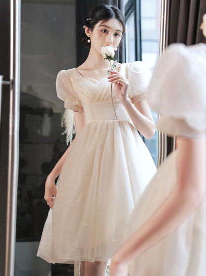 Dress Short-Sleeve Evening / Gown Glitter A-Line V-Neck Party