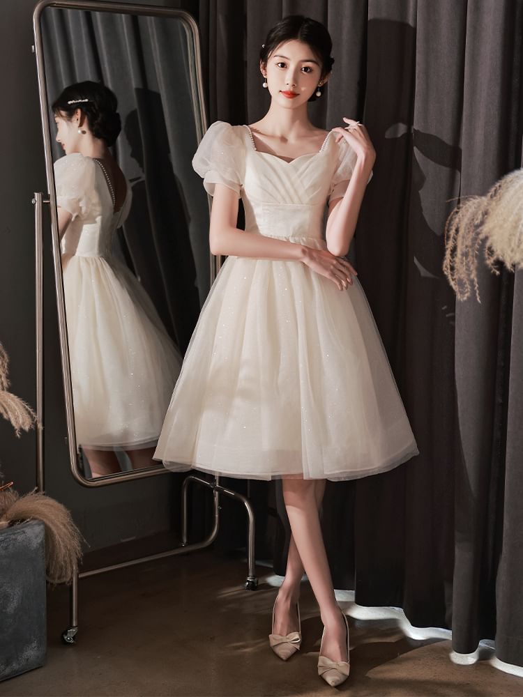 Dress Short-Sleeve Evening / Gown Glitter A-Line V-Neck Party