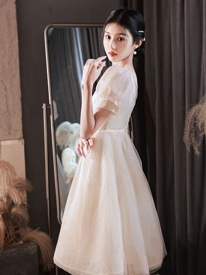 Dress Short-Sleeve Evening / Gown Glitter A-Line V-Neck Party