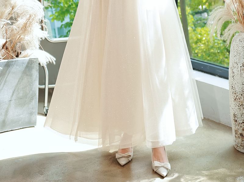 Dress Short-Sleeve Evening / Gown Glitter A-Line V-Neck Party