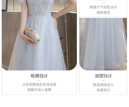 Gown A-Line Square Neck Plain (Various Designs) Short-Sleeve Evening