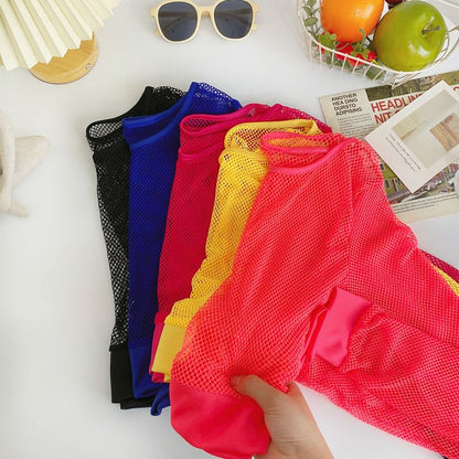 Langärmliges, schlichtes Crop-Top aus Netzstoff mit Rundhalsausschnitt