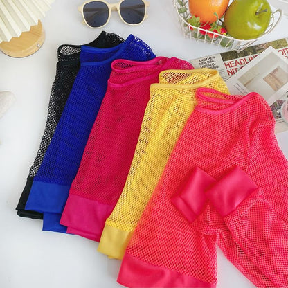 Langärmliges, schlichtes Crop-Top aus Netzstoff mit Rundhalsausschnitt