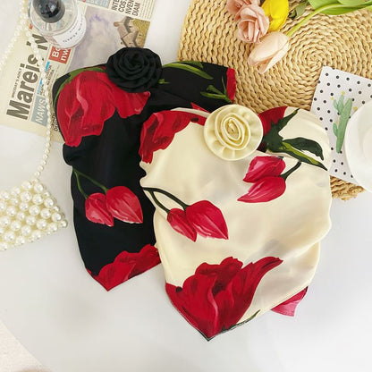 Haut tube court asymétrique à fleurs