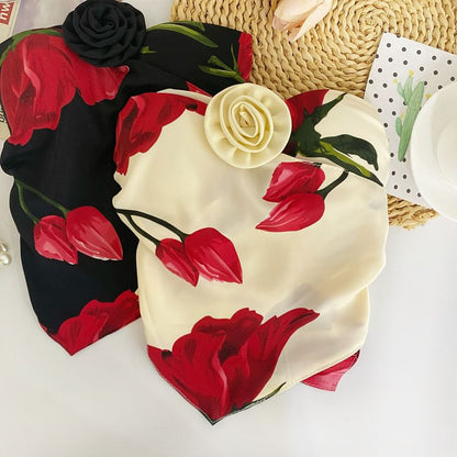 Haut tube court asymétrique à fleurs