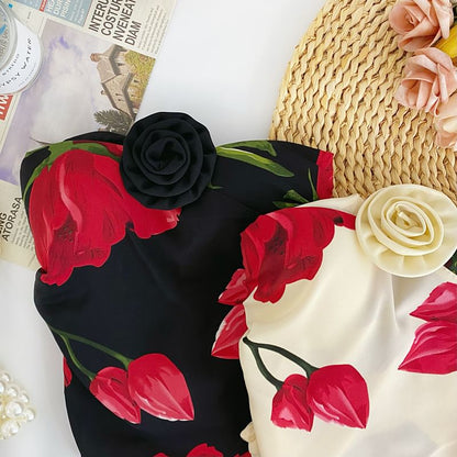 Haut tube court asymétrique à fleurs