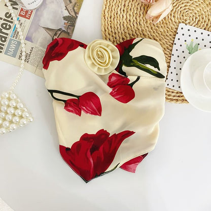 Haut tube court asymétrique à fleurs