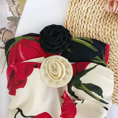 Haut tube court asymétrique à fleurs