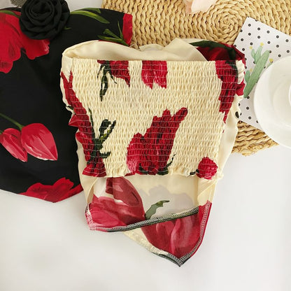 Haut tube court asymétrique à fleurs