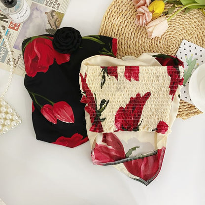 Haut tube court asymétrique à fleurs