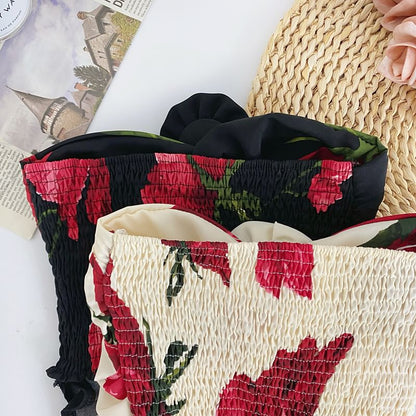 Haut tube court asymétrique à fleurs