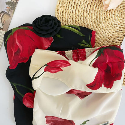 Haut tube court asymétrique à fleurs