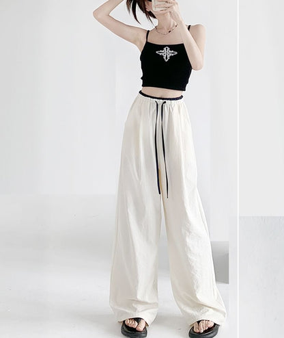 Contrast Panel Drawstring High Rise Wide Leg Sweatpants