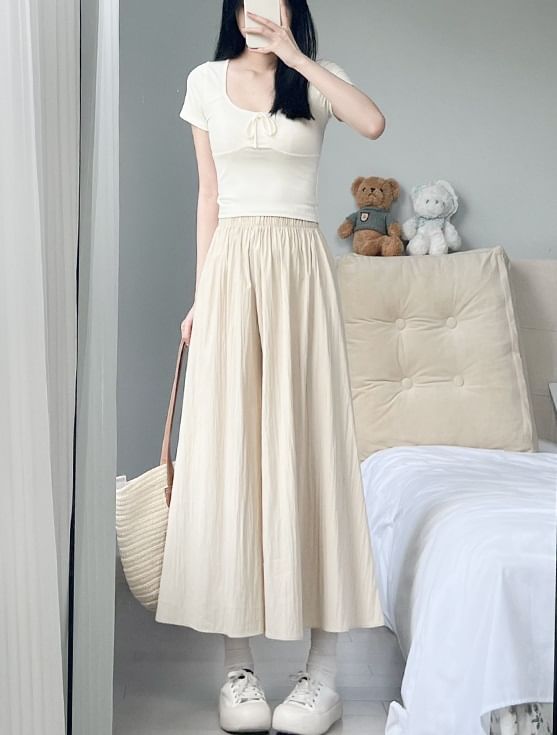 High Waist Plain Midi Skort