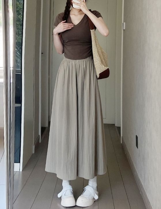 High Waist Plain Midi Skort