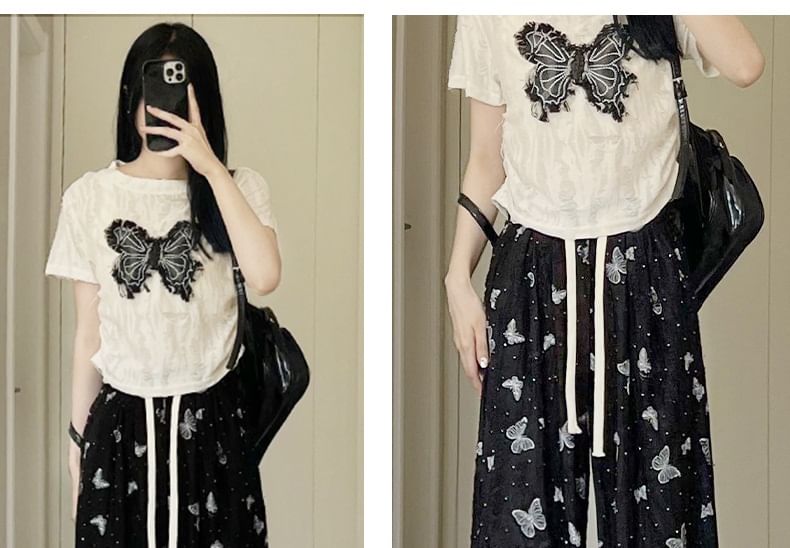 Butterfly Print High Waist Wide Leg Sweatpants