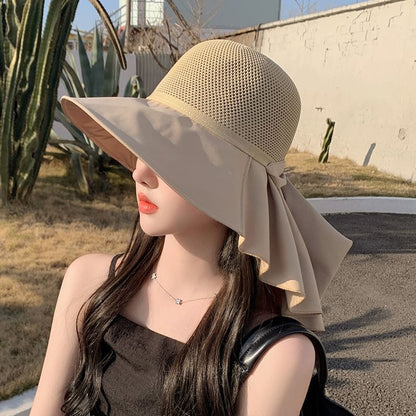 Sun Flap Hat Neck with Bow
