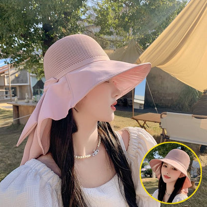 Sun Flap Hat Neck with Bow