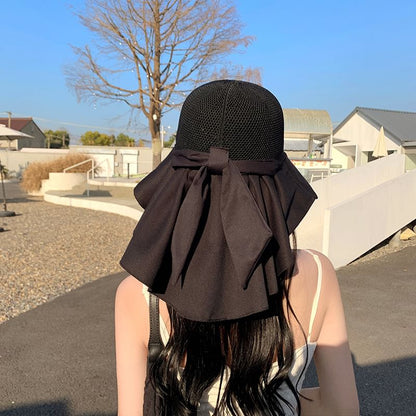Sun Flap Hat Neck with Bow